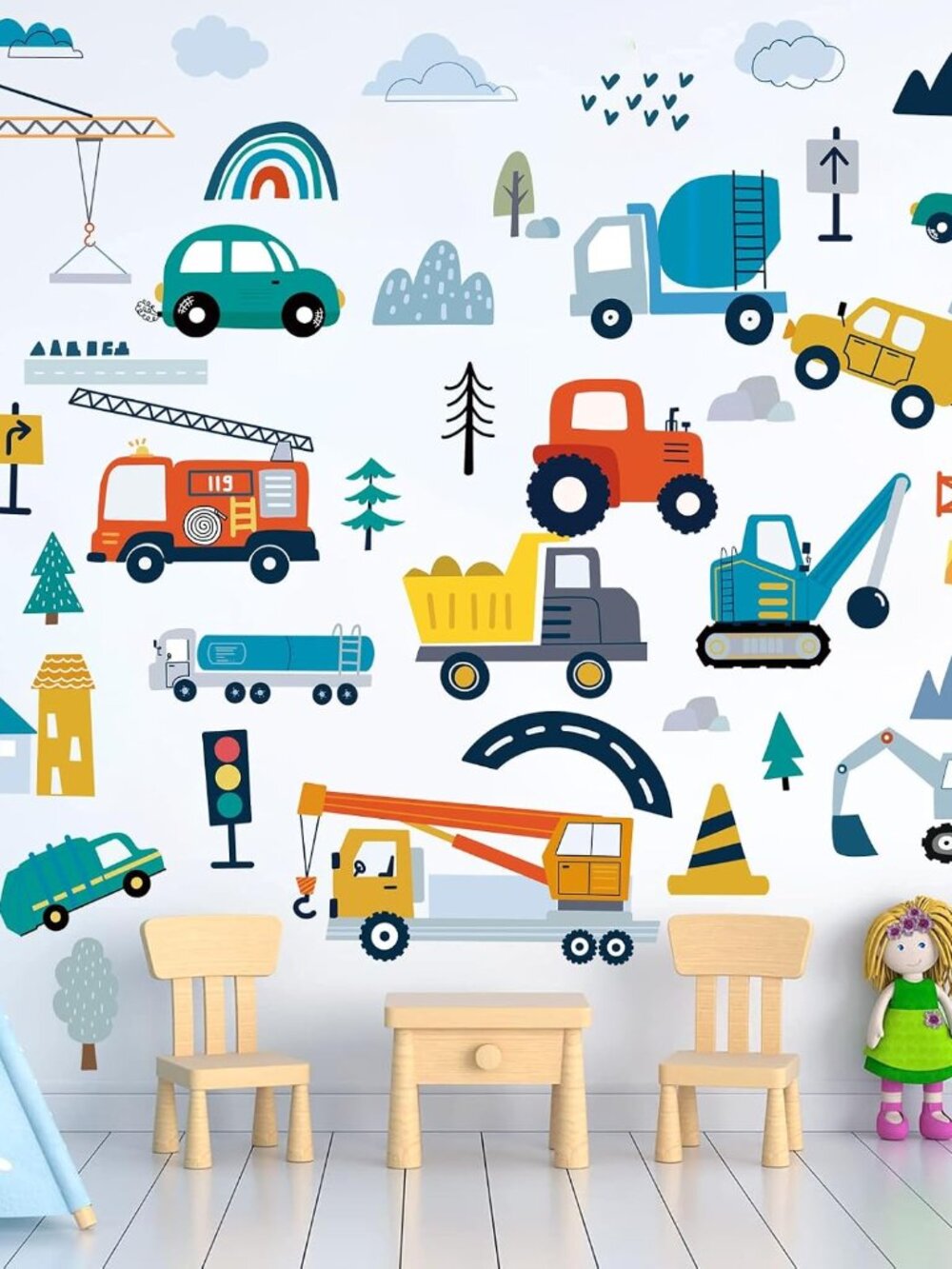 Construction Vehicles Wall Decals, 10 Sheets